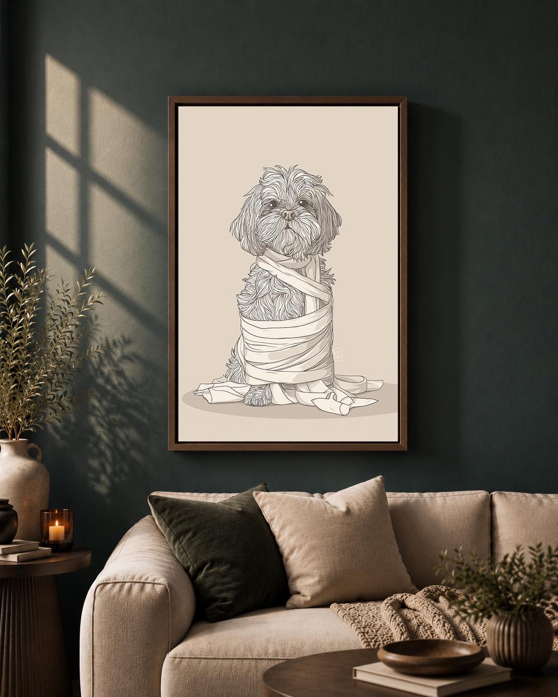 Funny Toilet Paper Dog Framed Canvas Art, Shih Tzu Bathroom Decor, Humorous Pet Artwork by The Wall Art Studio - physical