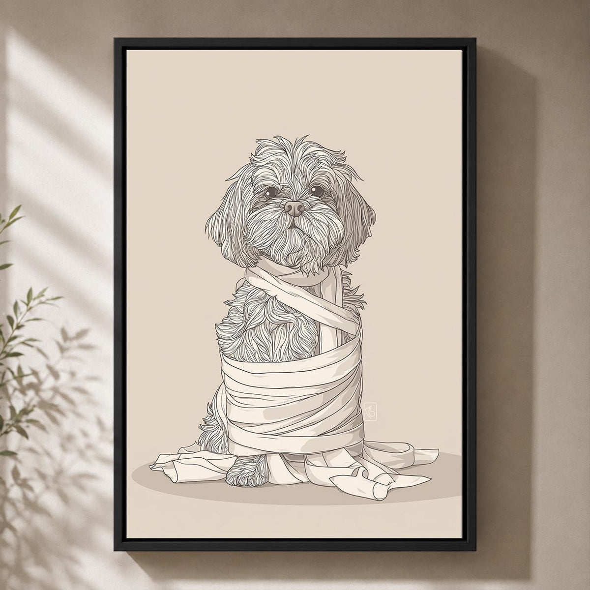 Funny Toilet Paper Dog Framed Canvas Art, Shih Tzu Bathroom Decor, Humorous Pet Artwork by The Wall Art Studio - physical