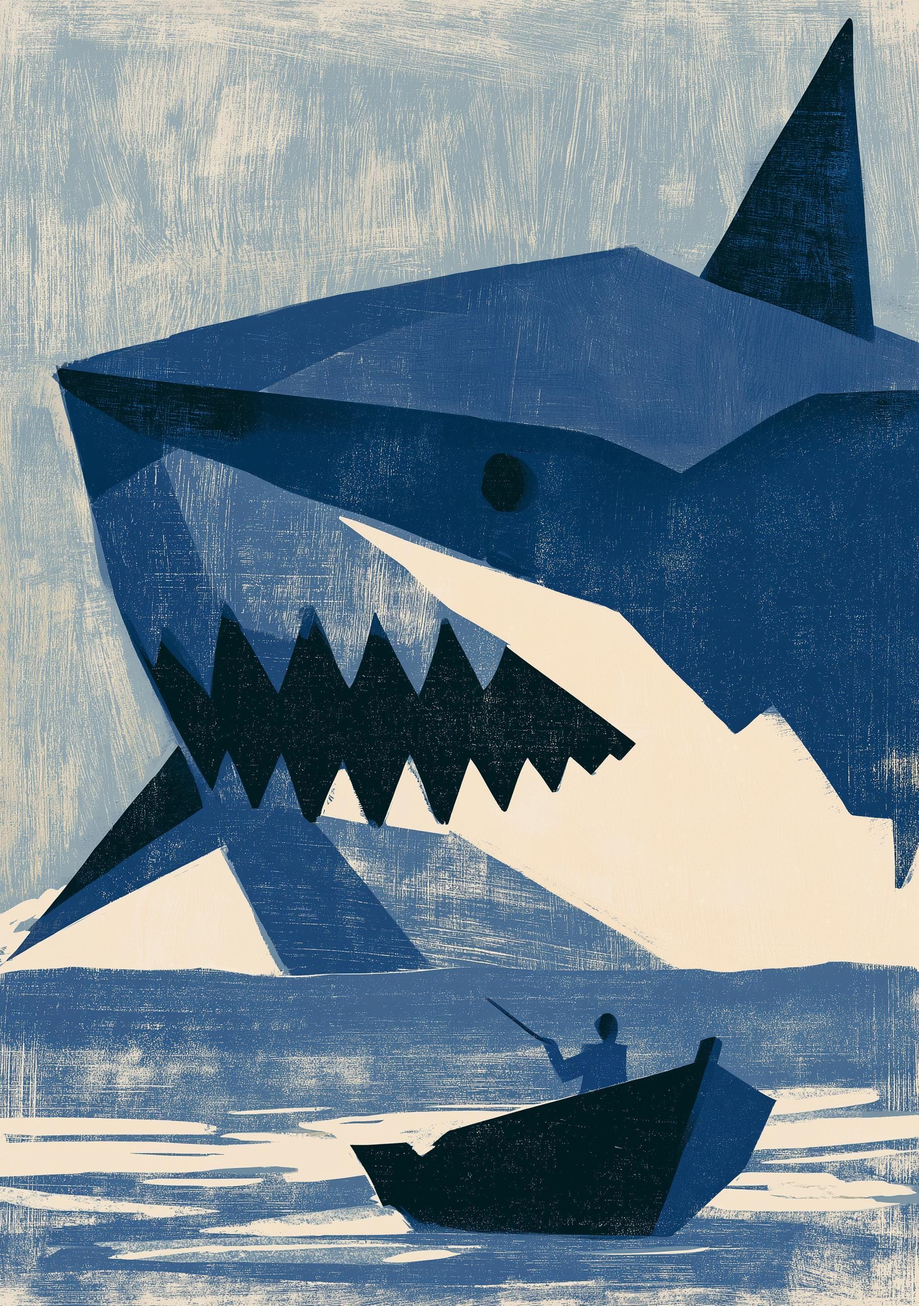 Geometric Shark Wall Art, Modern Ocean Print, Minimalist Marine Poster, Coastal Beach House Decor (Framed Option) by The W...
