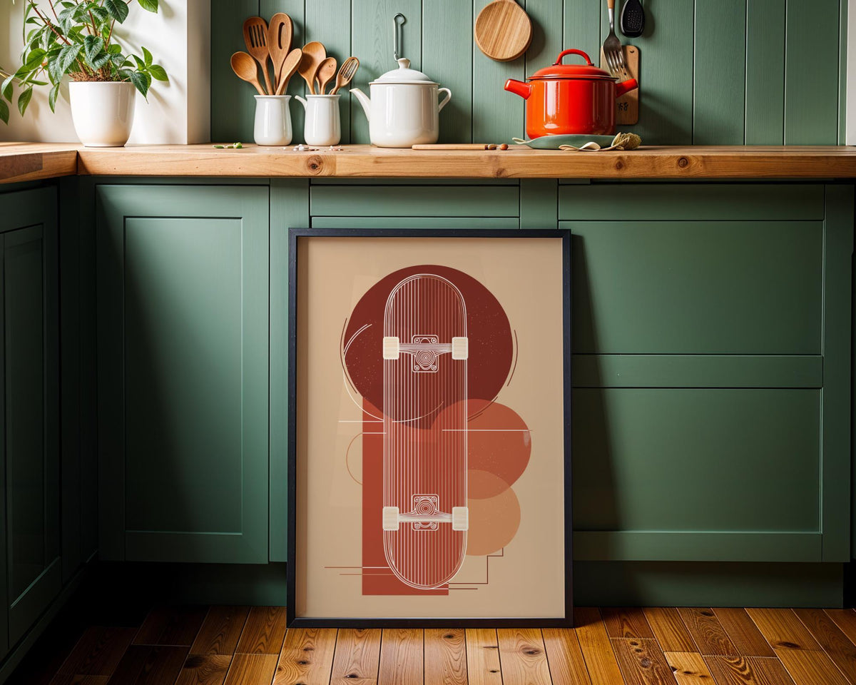 Geometric Skateboard Wall Art • Modern Skater Print • Minimalist Skate Deck Illustration • Retro Abstract Sports Décor • T...
