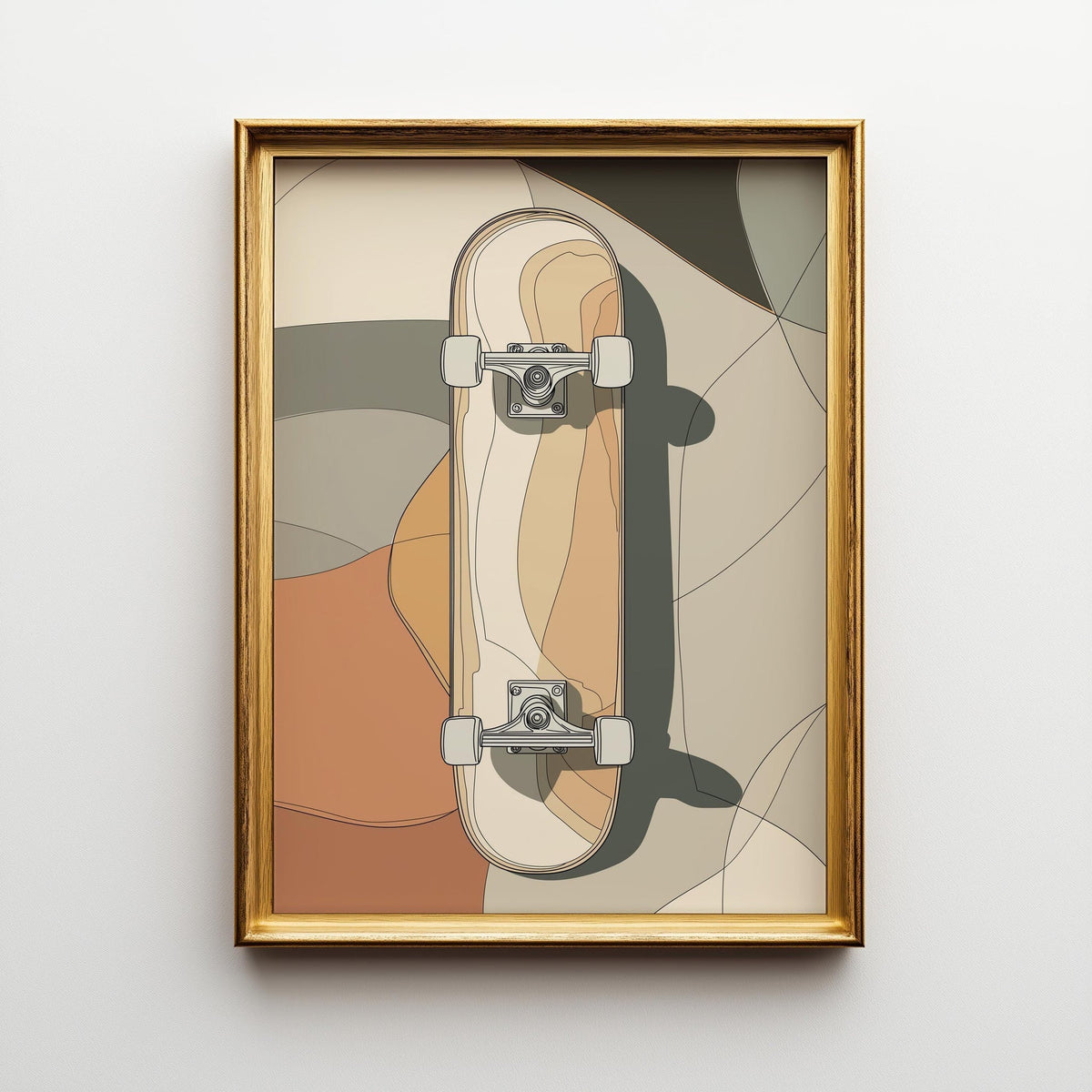 Geometric Skateboard Wall Art • Modern Skater Print • Minimalist Skate Deck Illustration • Retro Abstract Sports Décor • T...