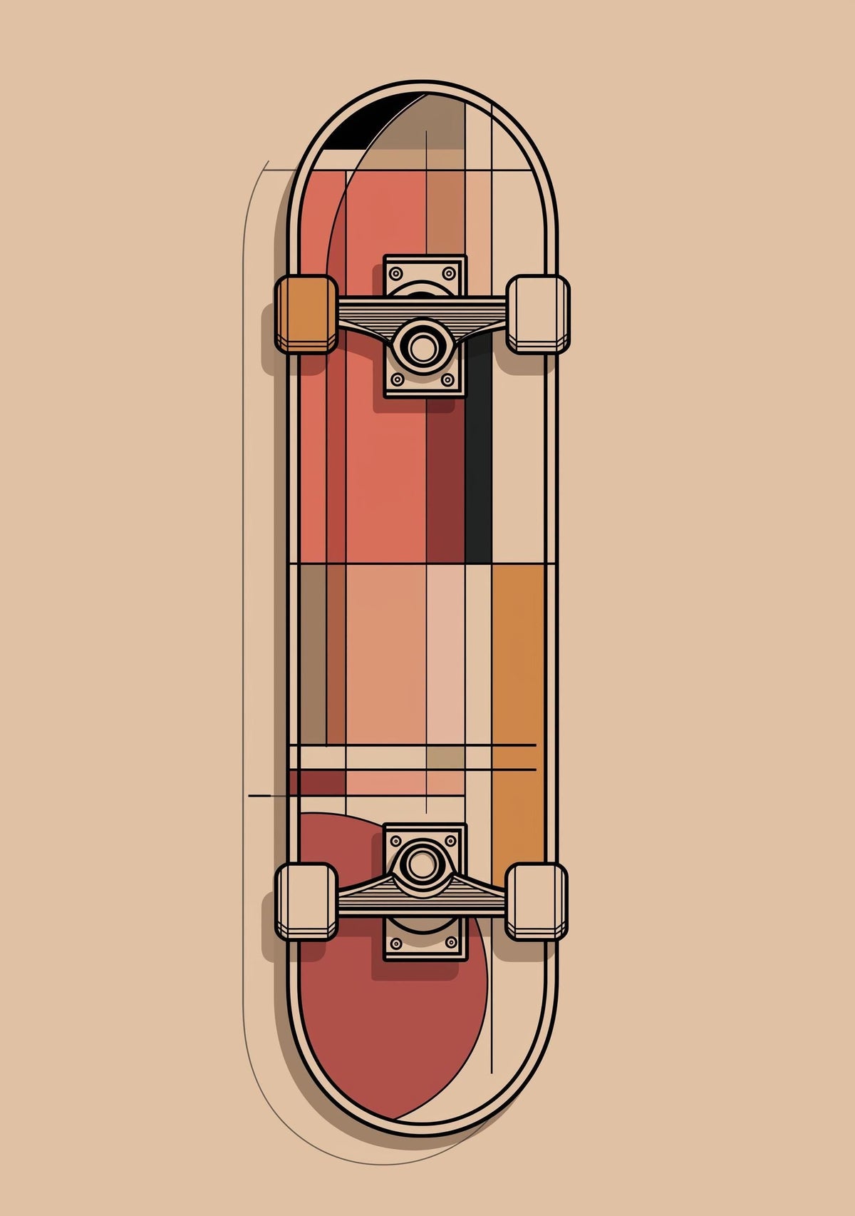 Geometric Skateboard Wall Art • Modern Skater Print • Minimalist Skate Deck Illustration • Retro Abstract Sports Décor • T...