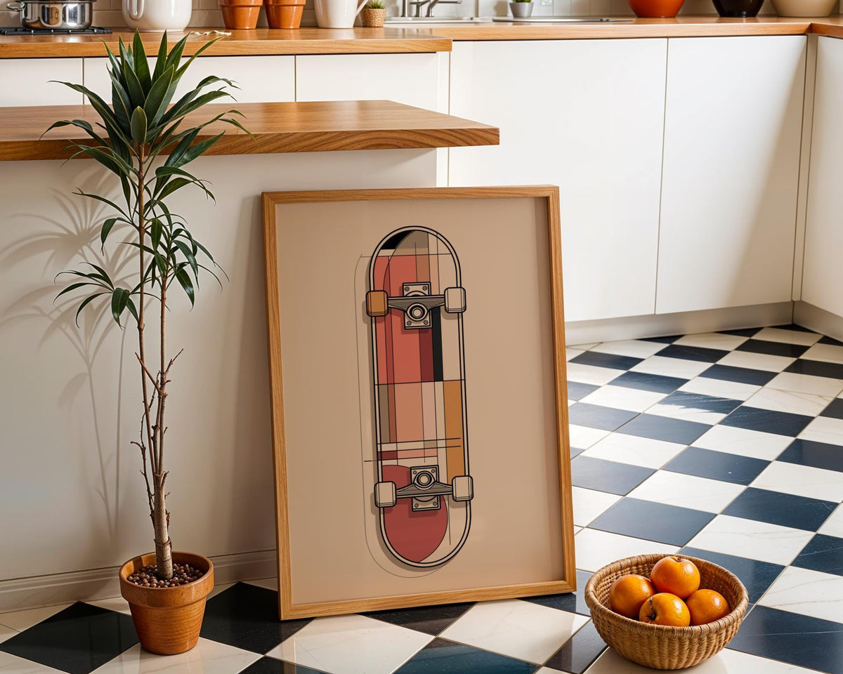 Geometric Skateboard Wall Art • Modern Skater Print • Minimalist Skate Deck Illustration • Retro Abstract Sports Décor • T...