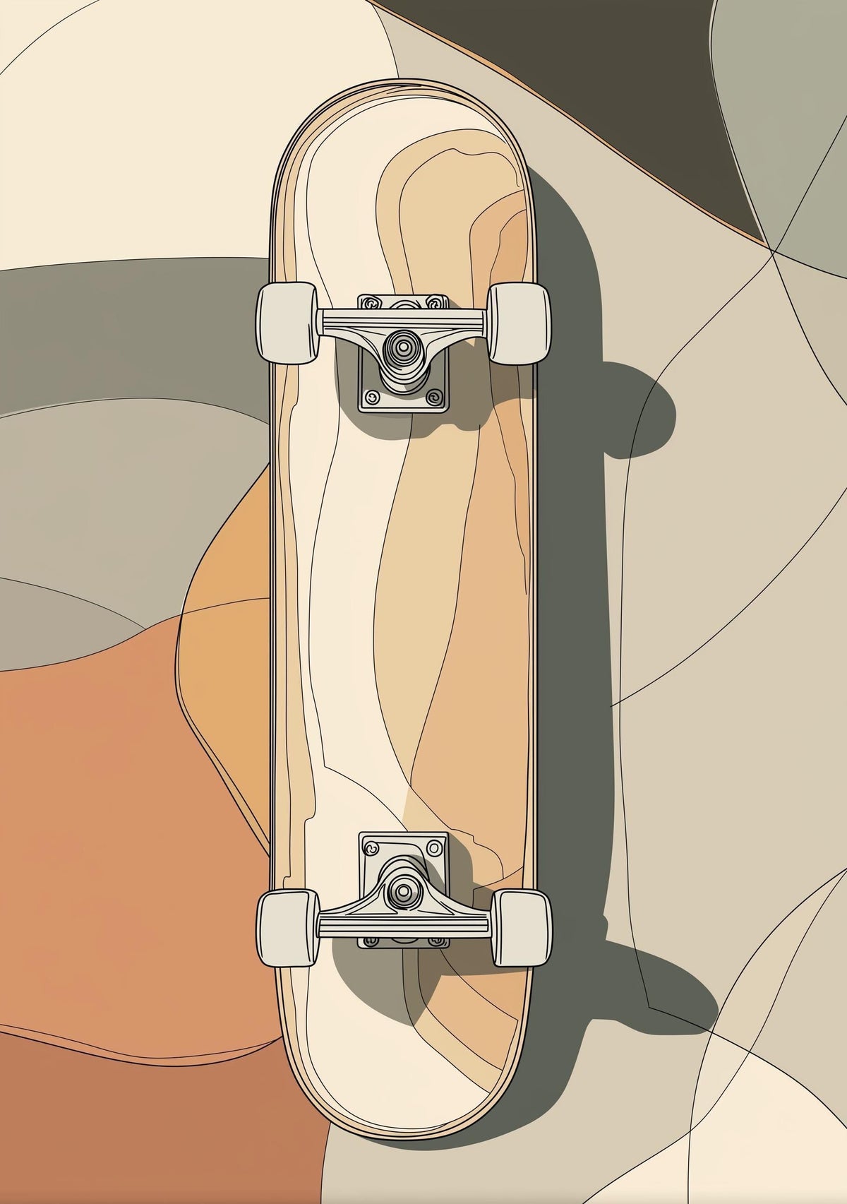 Geometric Skateboard Wall Art • Modern Skater Print • Minimalist Skate Deck Illustration • Retro Abstract Sports Décor • T...