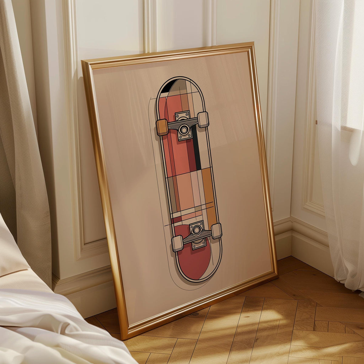 Geometric Skateboard Wall Art • Modern Skater Print • Minimalist Skate Deck Illustration • Retro Abstract Sports Décor • T...