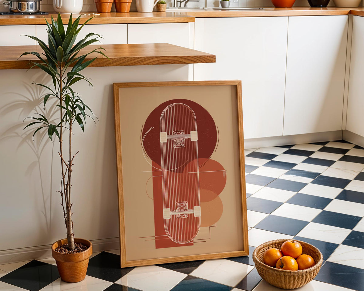 Geometric Skateboard Wall Art • Modern Skater Print • Minimalist Skate Deck Illustration • Retro Abstract Sports Décor • T...