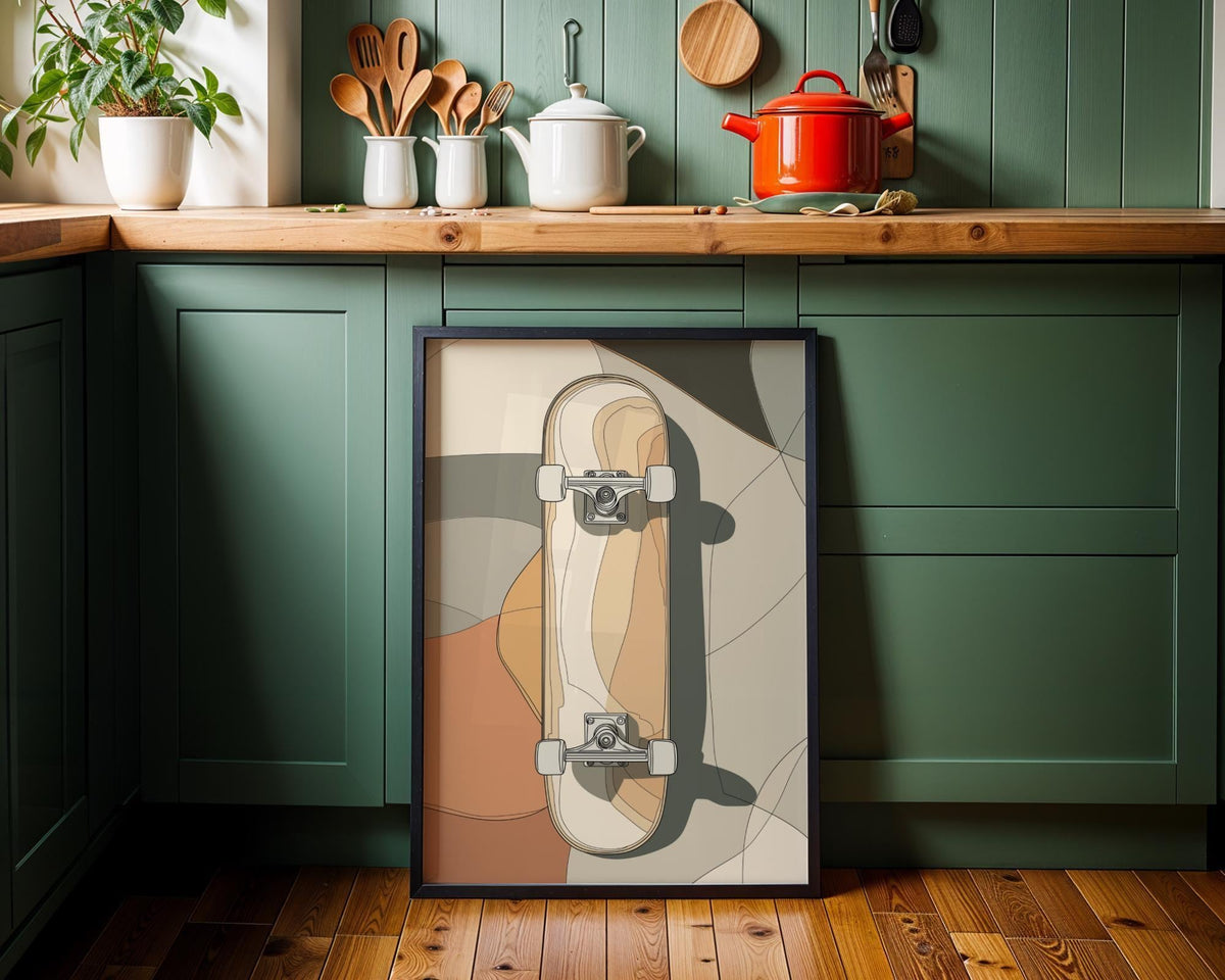 Geometric Skateboard Wall Art • Modern Skater Print • Minimalist Skate Deck Illustration • Retro Abstract Sports Décor • T...