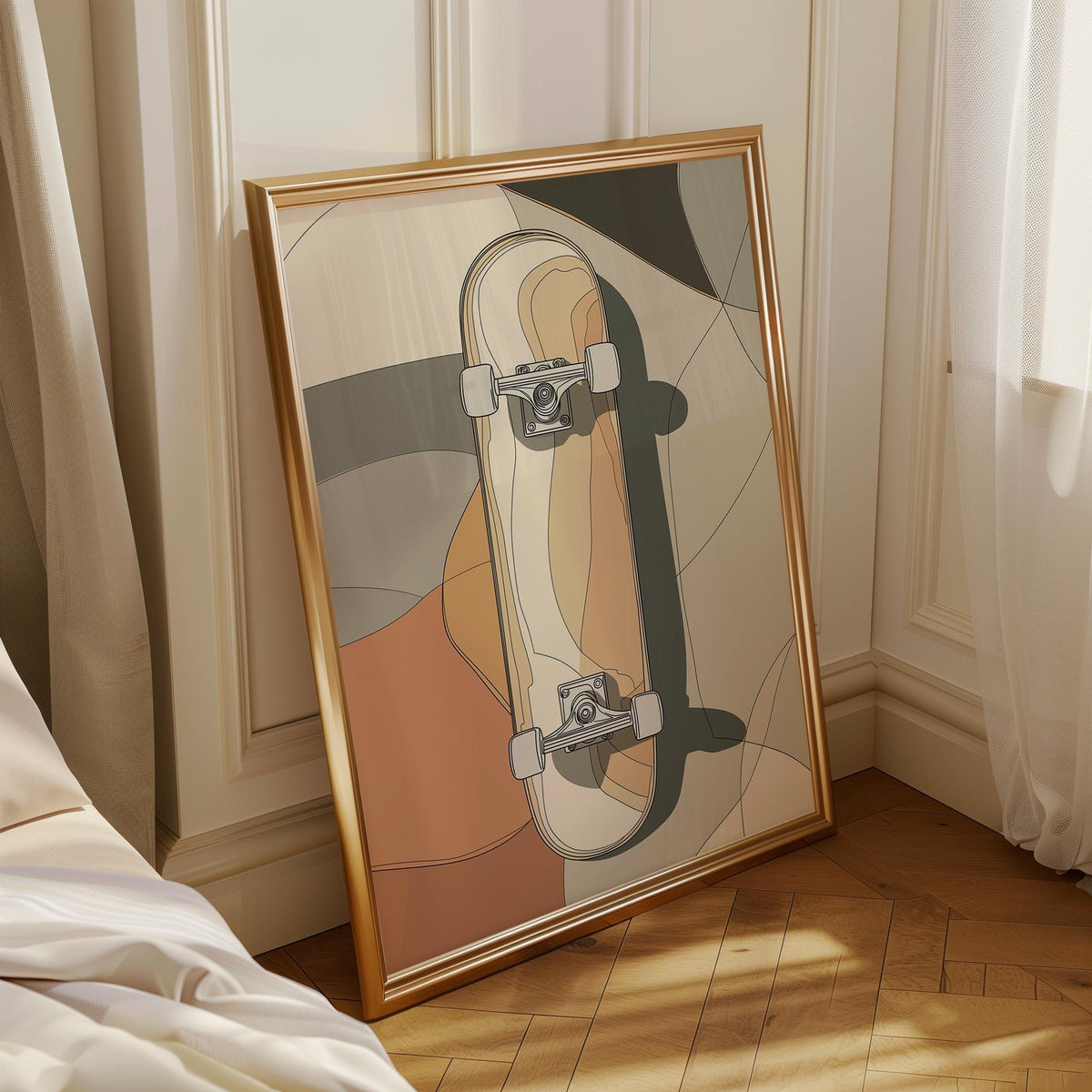 Geometric Skateboard Wall Art • Modern Skater Print • Minimalist Skate Deck Illustration • Retro Abstract Sports Décor • T...