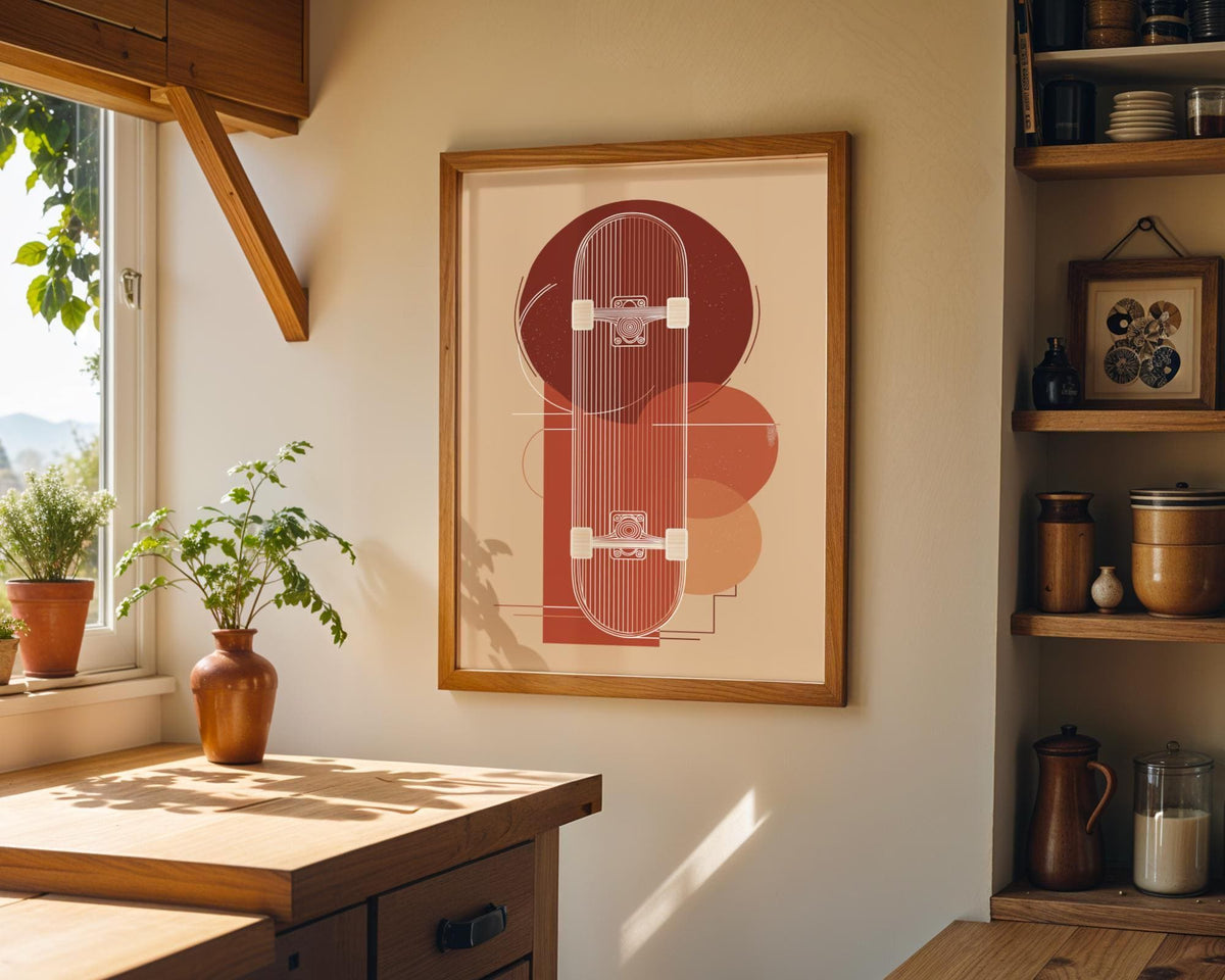 Geometric Skateboard Wall Art • Modern Skater Print • Minimalist Skate Deck Illustration • Retro Abstract Sports Décor • T...