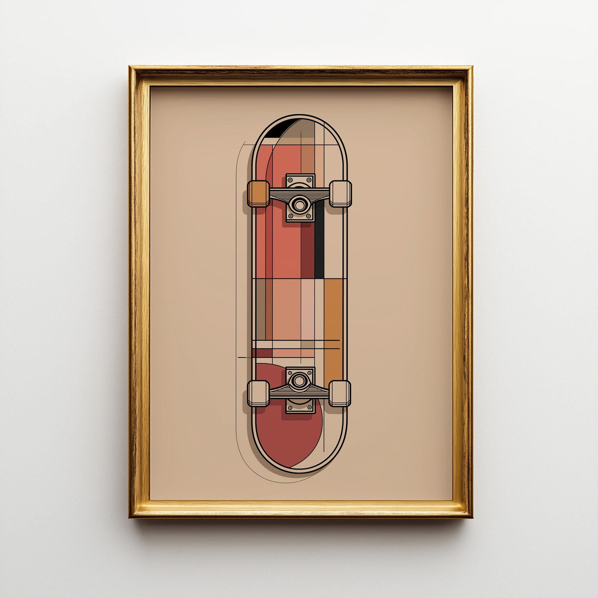 Geometric Skateboard Wall Art • Modern Skater Print • Minimalist Skate Deck Illustration • Retro Abstract Sports Décor • T...