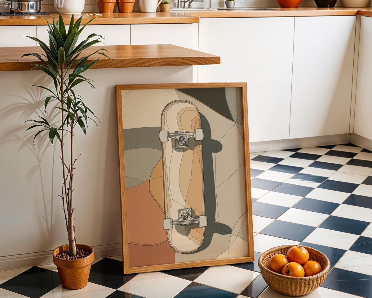 Geometric Skateboard Wall Art • Modern Skater Print • Minimalist Skate Deck Illustration • Retro Abstract Sports Décor • T...