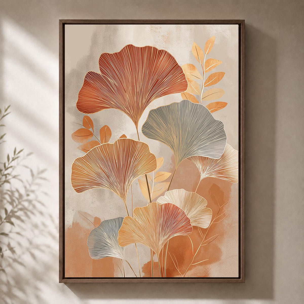 Ginkgo Leaf Framed Canvas Wall Art, Botanical Print, Framed Home Decor by The Wall Art Studio - physical