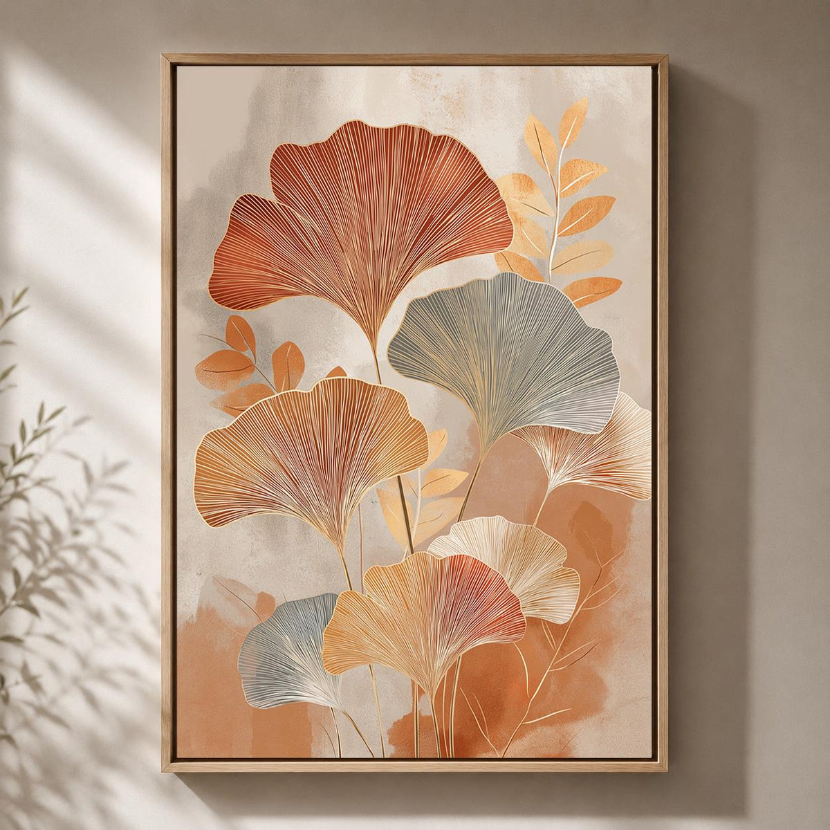 Ginkgo Leaf Framed Canvas Wall Art, Botanical Print, Framed Home Decor by The Wall Art Studio - physical
