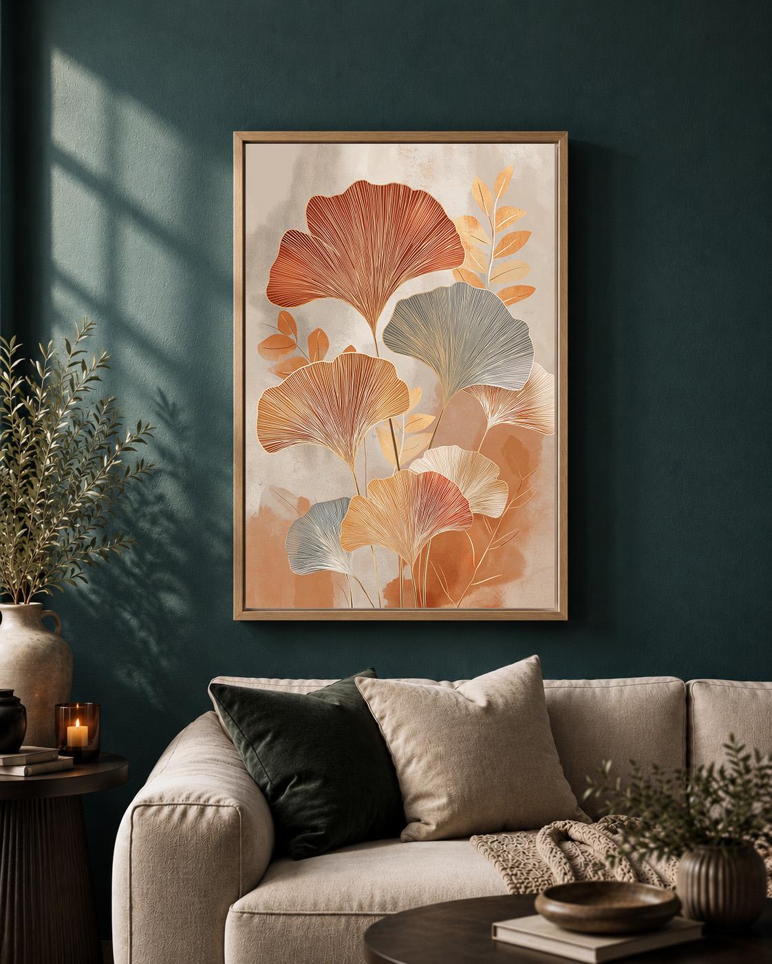 Ginkgo Leaf Framed Canvas Wall Art, Botanical Print, Framed Home Decor by The Wall Art Studio - physical