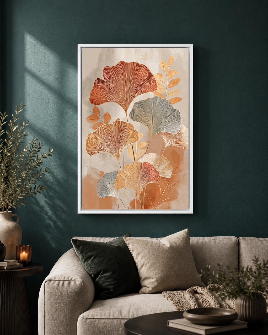 Ginkgo Leaf Framed Canvas Wall Art, Botanical Print, Framed Home Decor by The Wall Art Studio - physical