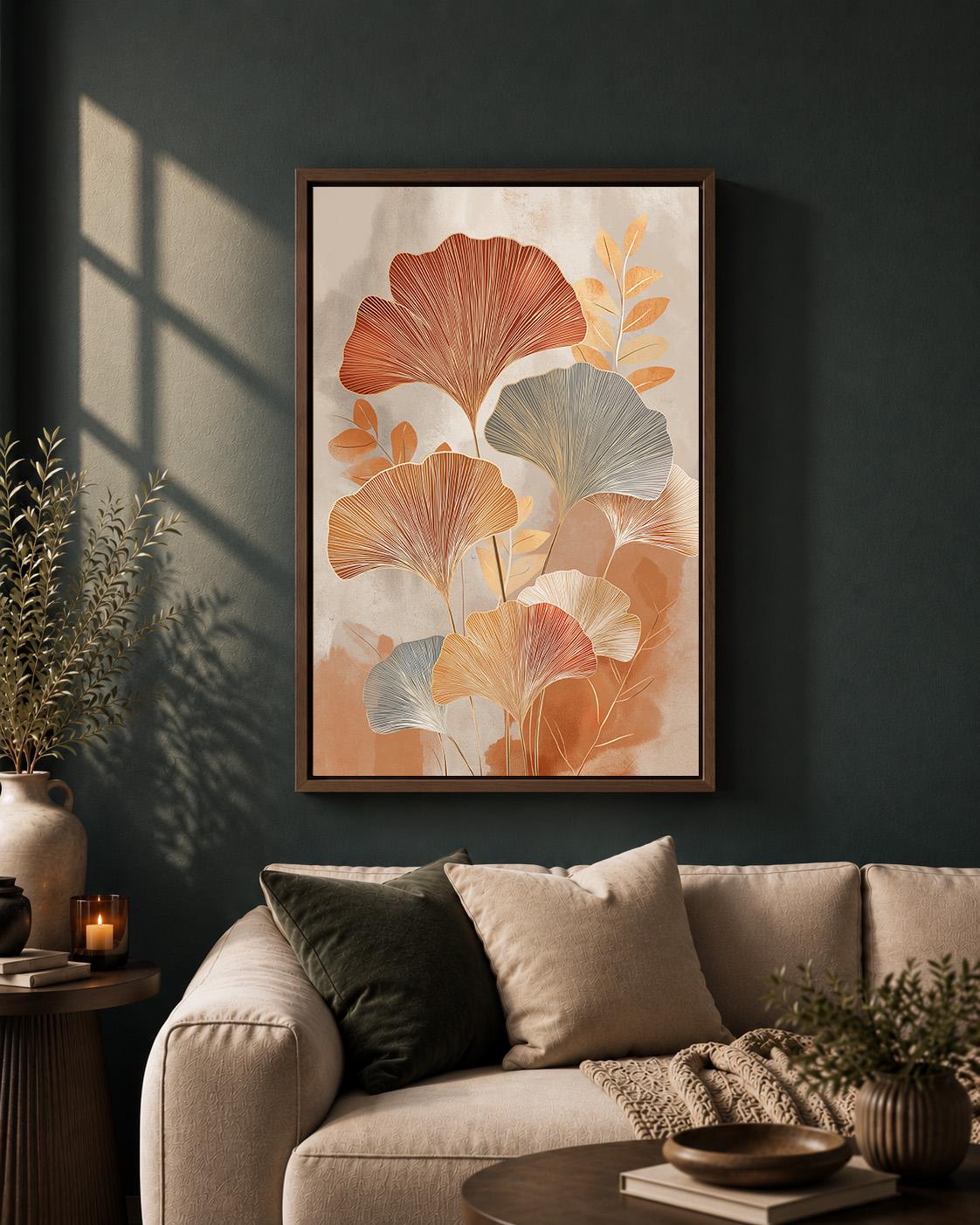 Ginkgo Leaf Framed Canvas Wall Art, Botanical Print, Framed Home Decor by The Wall Art Studio - physical