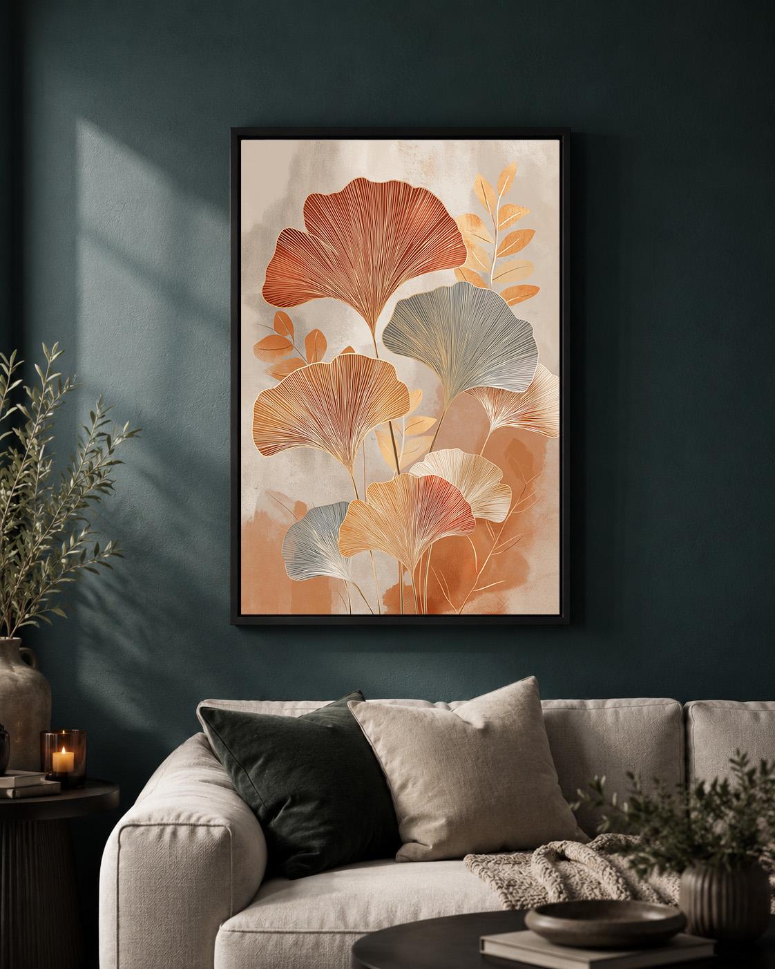Ginkgo Leaf Framed Canvas Wall Art, Botanical Print, Framed Home Decor by The Wall Art Studio - physical