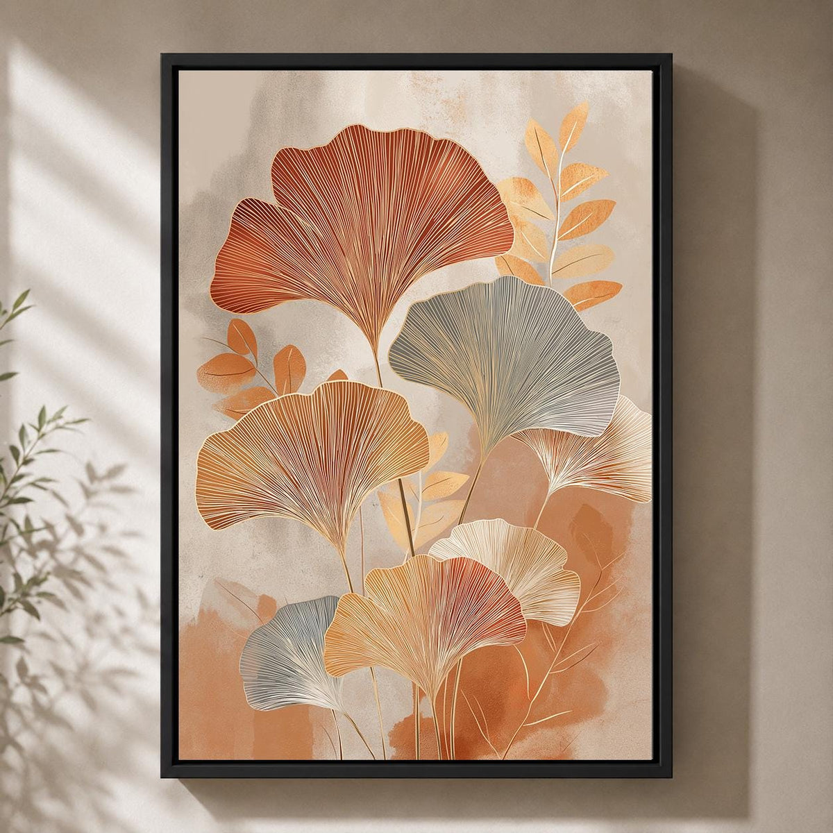 Ginkgo Leaf Framed Canvas Wall Art, Botanical Print, Framed Home Decor by The Wall Art Studio - physical