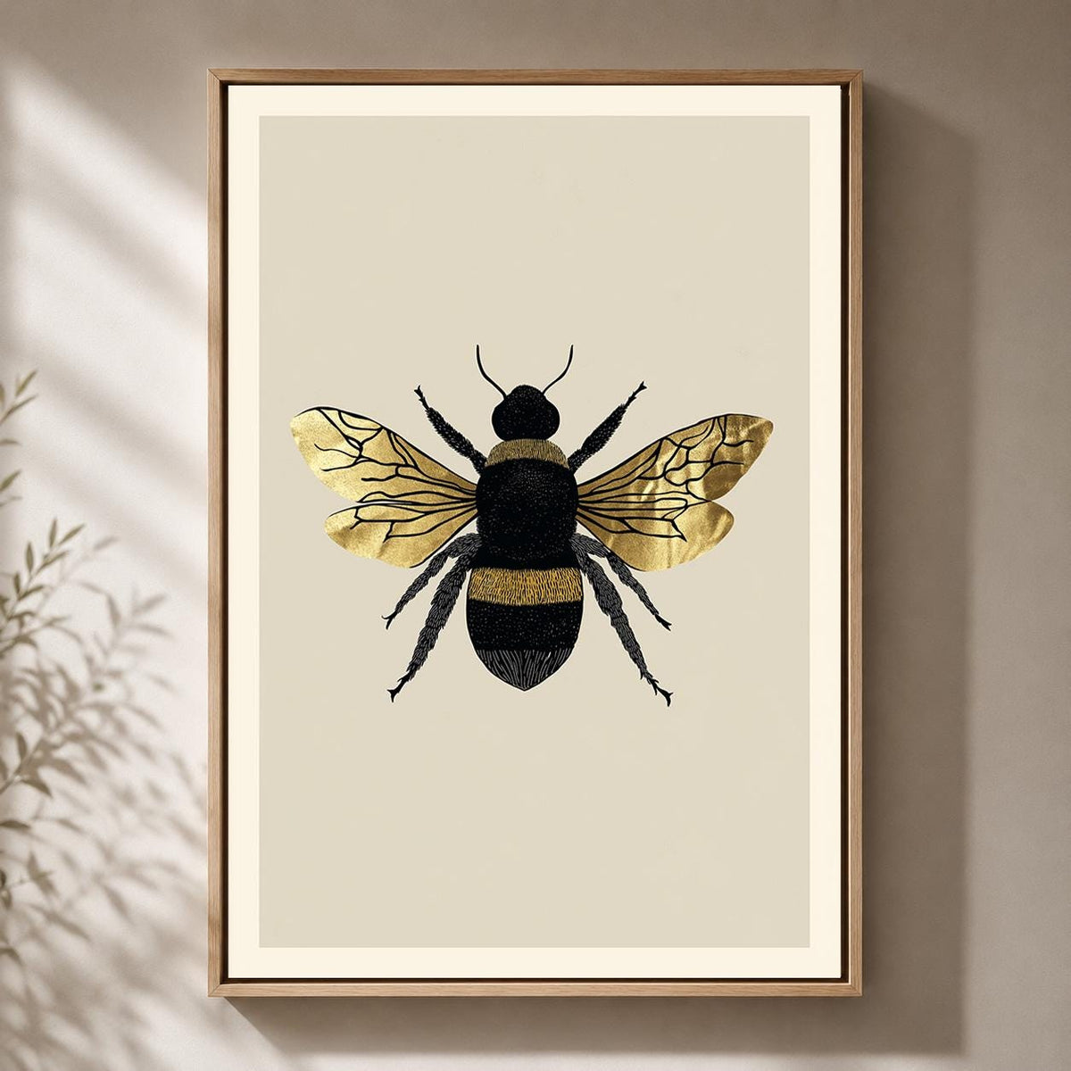 Gold Bee Framed Canvas Wall Art, Vintage Bumble Bee Framed Canvas, Botanical Insect Canvas Wall Art, Nature Decor by The W...