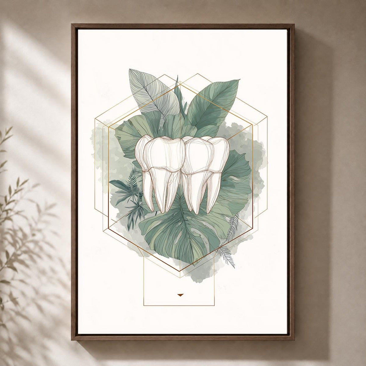 Gold Tooth Botanical Print, Framed Canvas Wall Art, Dental Clinic Decor by The Wall Art Studio - physical