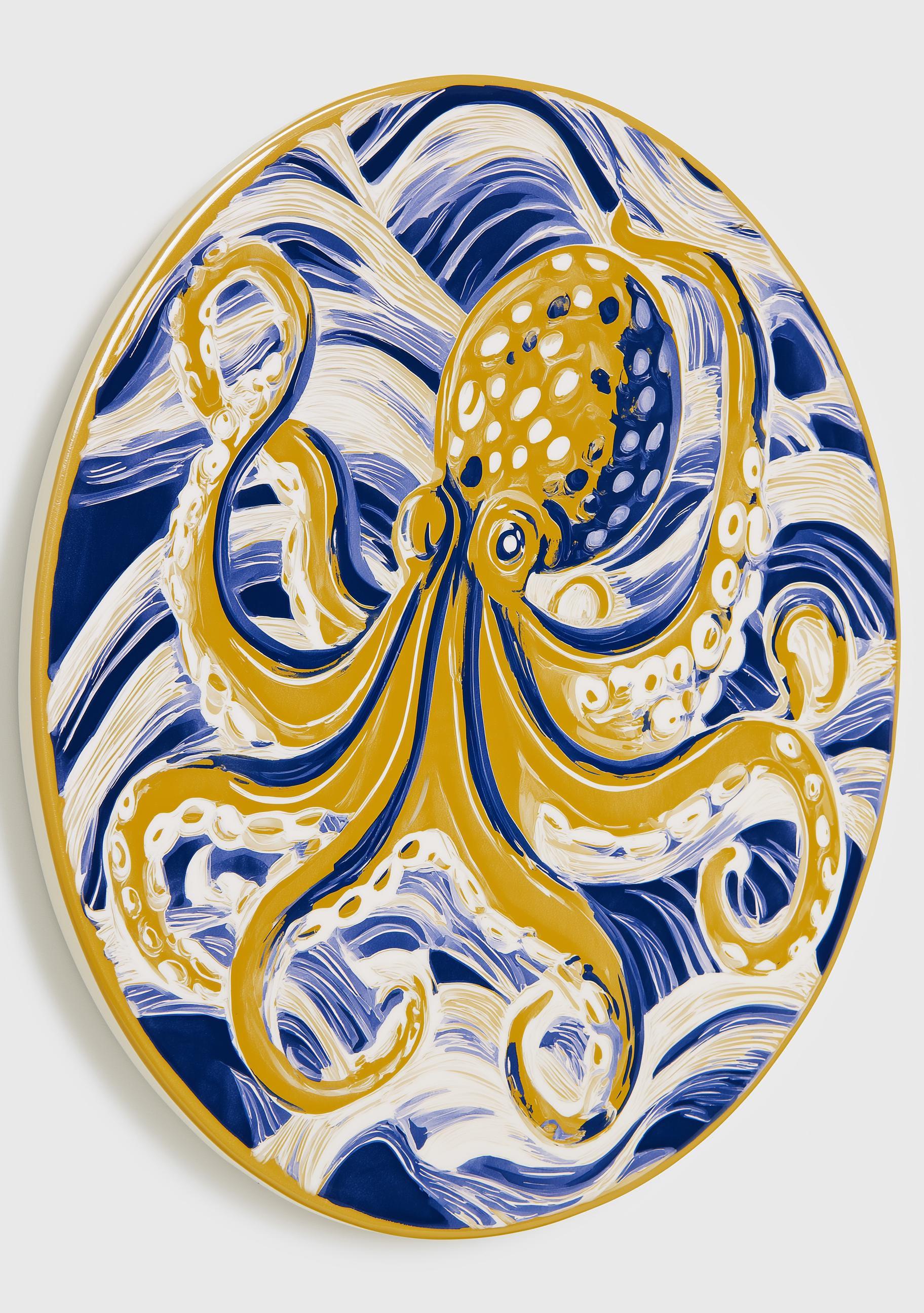 Golden Octopus Wall Art, Coastal Nautical Marine Life Print (Framed Option) by The Wall Art Studio - physical