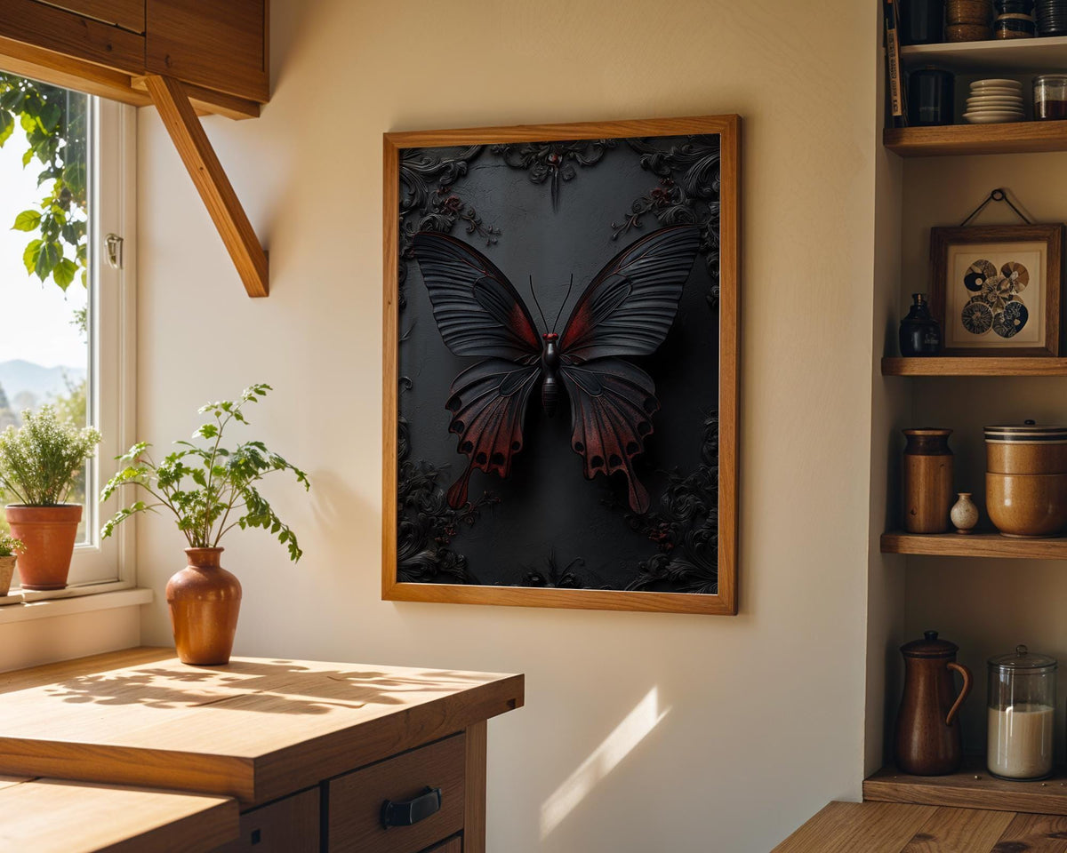 Gothic Butterfly Wall Art, Dark Academia Butterfly Print, Black and Red Butterfly Décor by The Wall Art Studio - physical