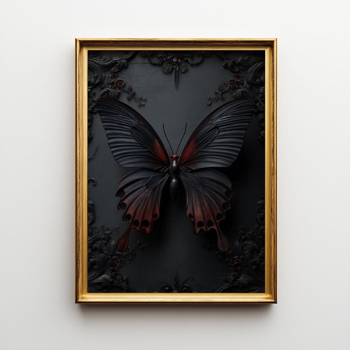Gothic Butterfly Wall Art, Dark Academia Butterfly Print, Black and Red Butterfly Décor by The Wall Art Studio - physical