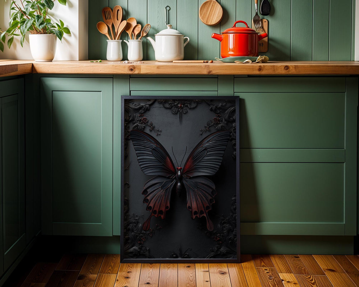 Gothic Butterfly Wall Art, Dark Academia Butterfly Print, Black and Red Butterfly Décor by The Wall Art Studio - physical