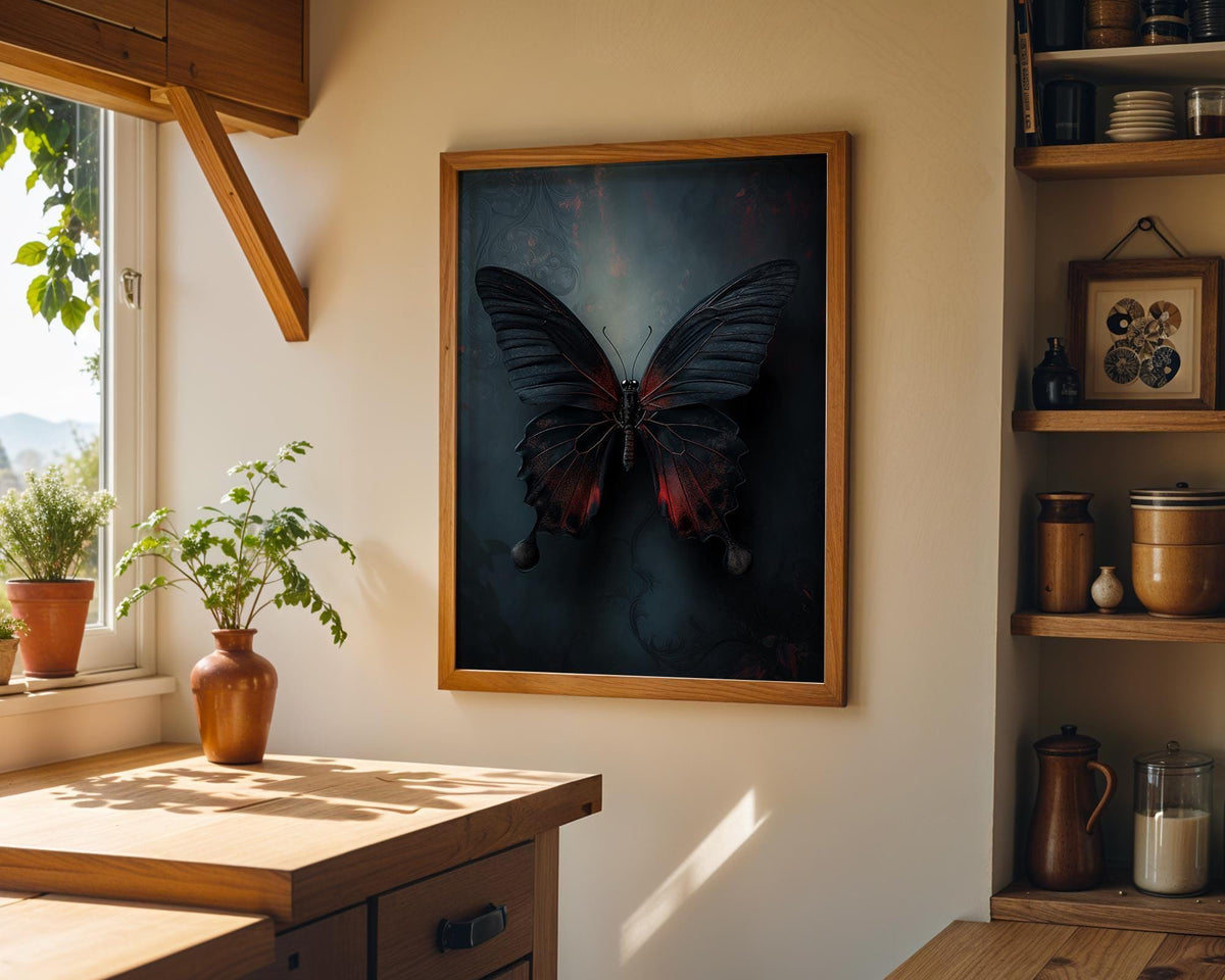 Gothic Butterfly Wall Art, Dark Academia Butterfly Print, Black and Red Butterfly Décor by The Wall Art Studio - physical