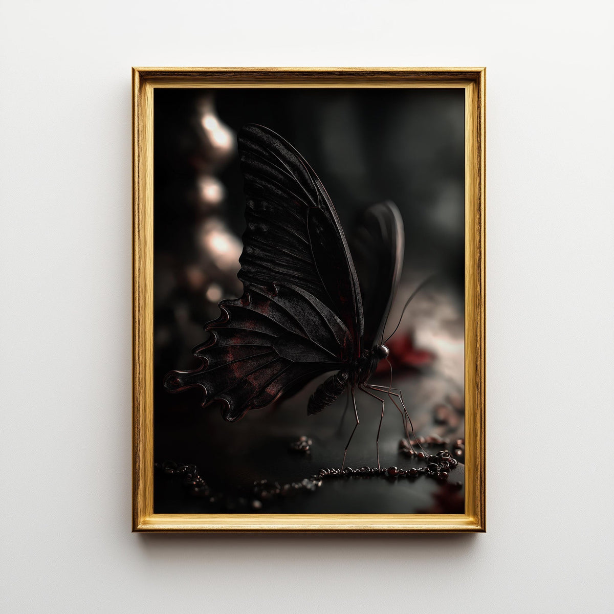 Gothic Butterfly Wall Art, Dark Academia Butterfly Print, Black and Red Butterfly Décor by The Wall Art Studio - physical