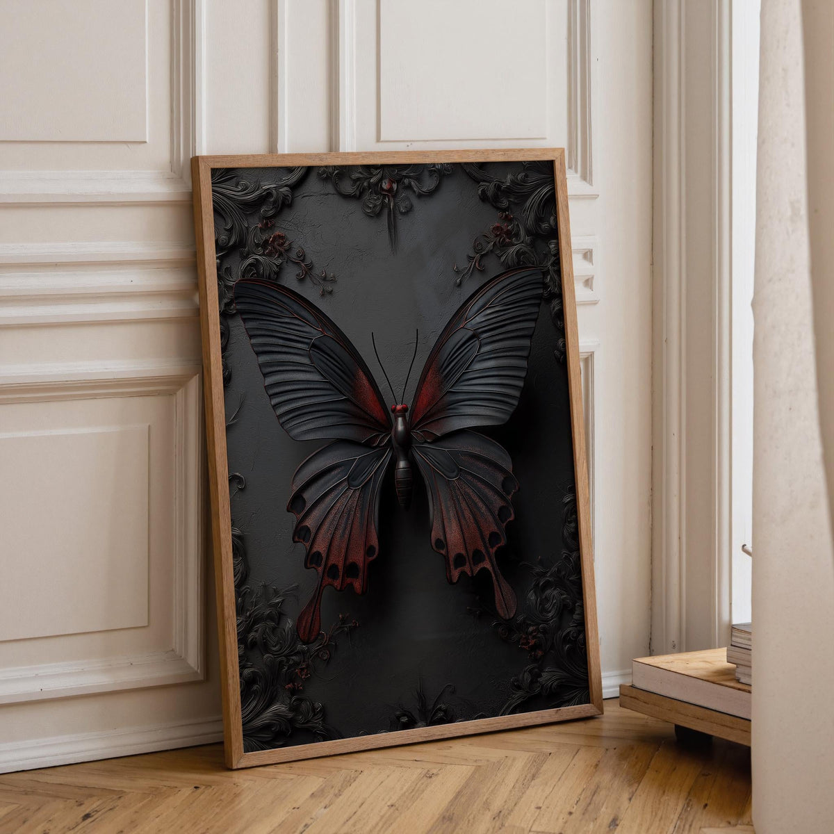 Gothic Butterfly Wall Art, Dark Academia Butterfly Print, Black and Red Butterfly Décor by The Wall Art Studio - physical