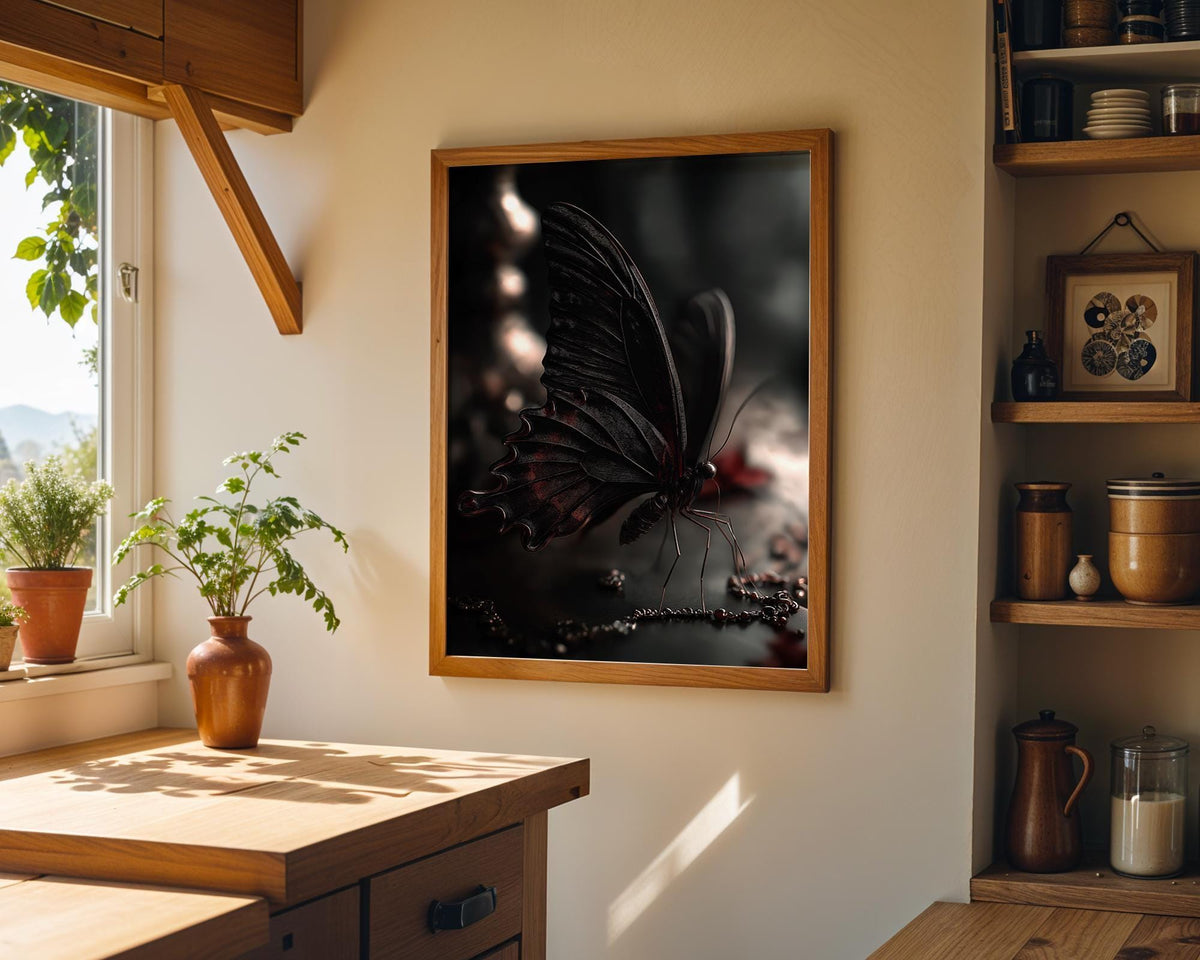 Gothic Butterfly Wall Art, Dark Academia Butterfly Print, Black and Red Butterfly Décor by The Wall Art Studio - physical