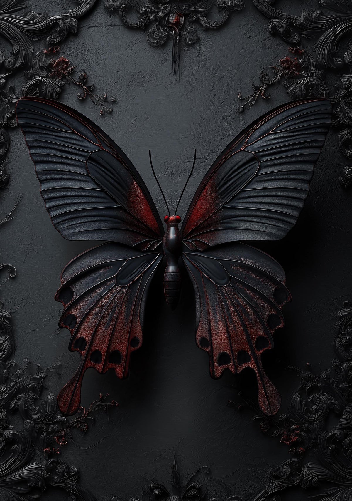 Gothic Butterfly Wall Art, Dark Academia Butterfly Print, Black and Red Butterfly Décor by The Wall Art Studio - physical