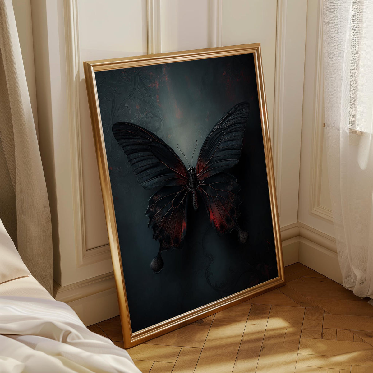 Gothic Butterfly Wall Art, Dark Academia Butterfly Print, Black and Red Butterfly Décor by The Wall Art Studio - physical