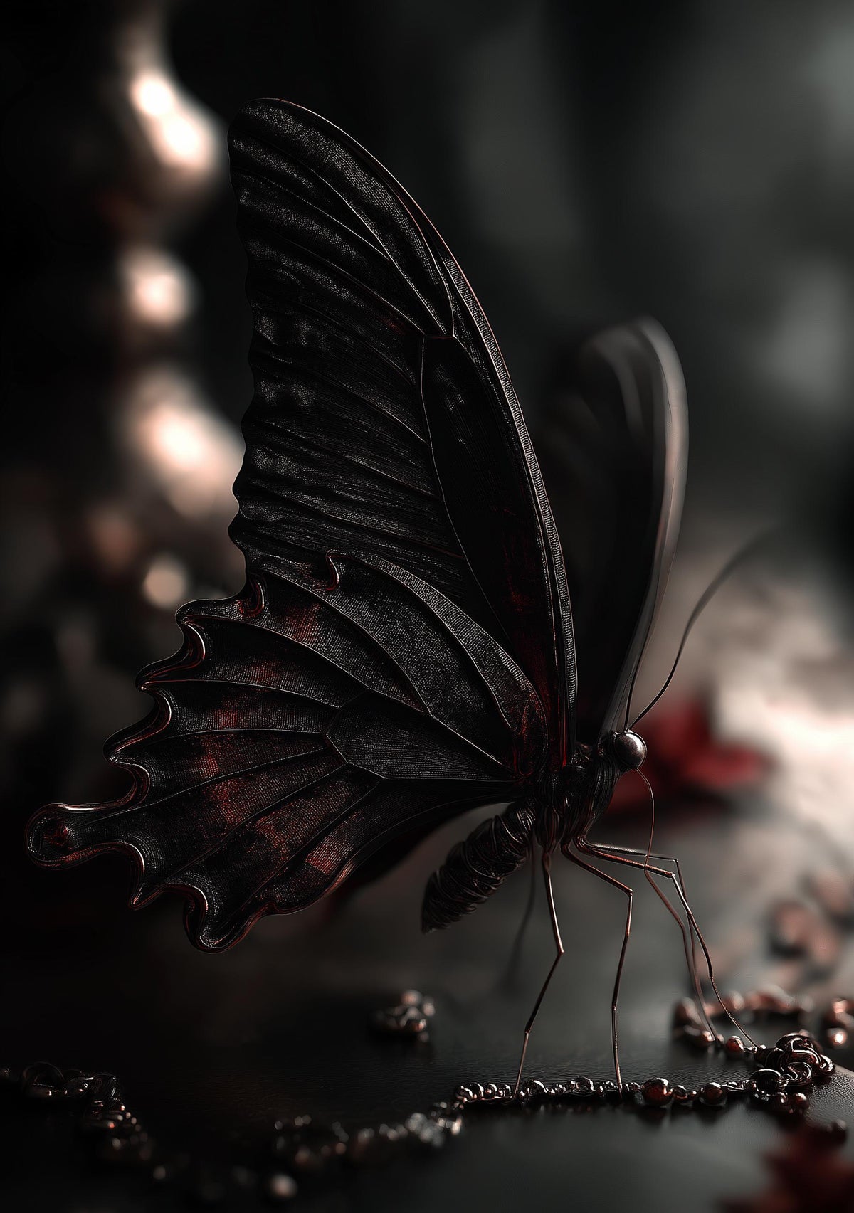 Gothic Butterfly Wall Art, Dark Academia Butterfly Print, Black and Red Butterfly Décor by The Wall Art Studio - physical