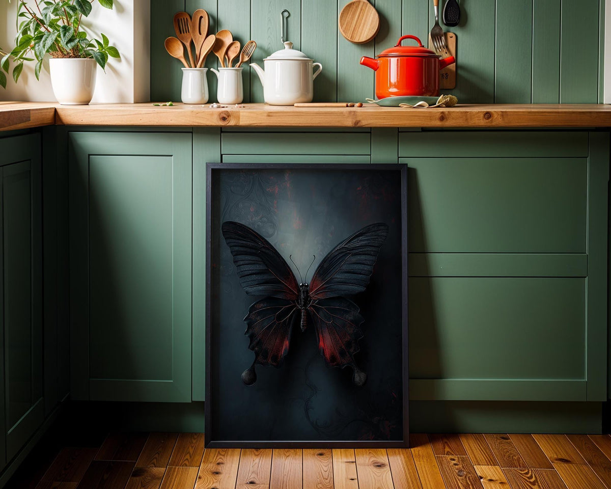 Gothic Butterfly Wall Art, Dark Academia Butterfly Print, Black and Red Butterfly Décor by The Wall Art Studio - physical