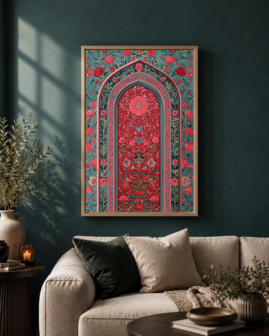 Gothic Folk Floral Arch Framed Canvas Art, Maximalist Botanical Moody Vintage Decor by The Wall Art Studio - physical
