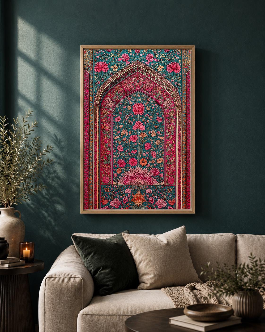Gothic Folk Floral Arch Framed Canvas Art, Maximalist Botanical Moody Vintage Decor by The Wall Art Studio - physical