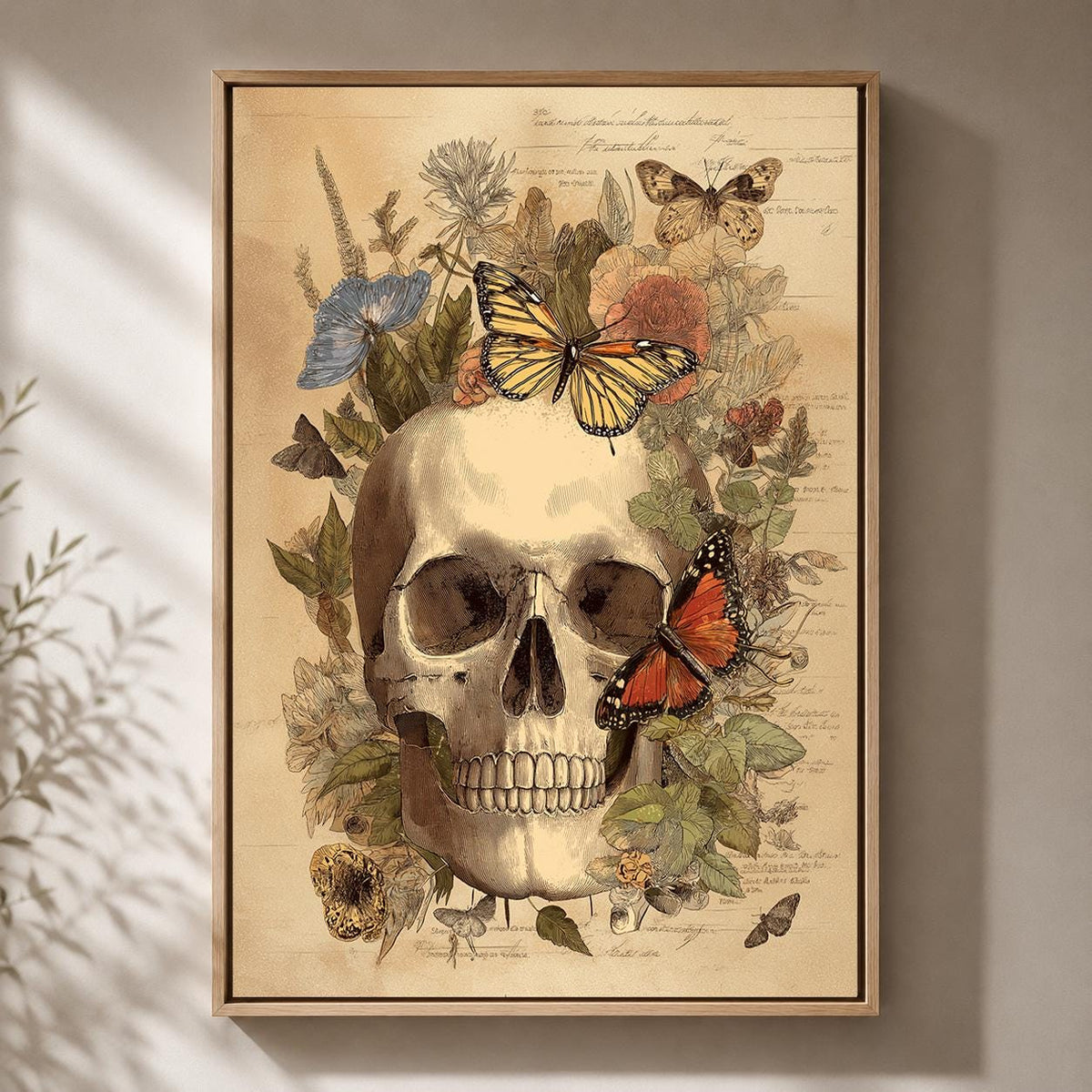Gothic Skull Butterfly Anatomy Framed Canvas, Dark Academia Botanical Canvas Decor by The Wall Art Studio - physical