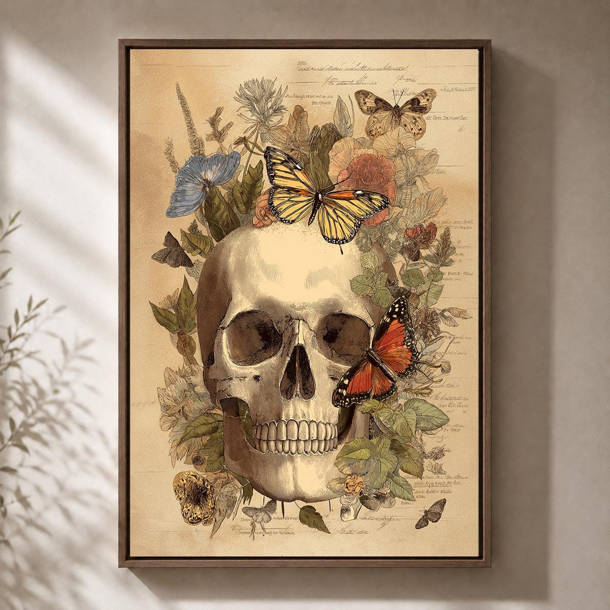 Gothic Skull Butterfly Anatomy Framed Canvas, Dark Academia Botanical Canvas Decor by The Wall Art Studio - physical