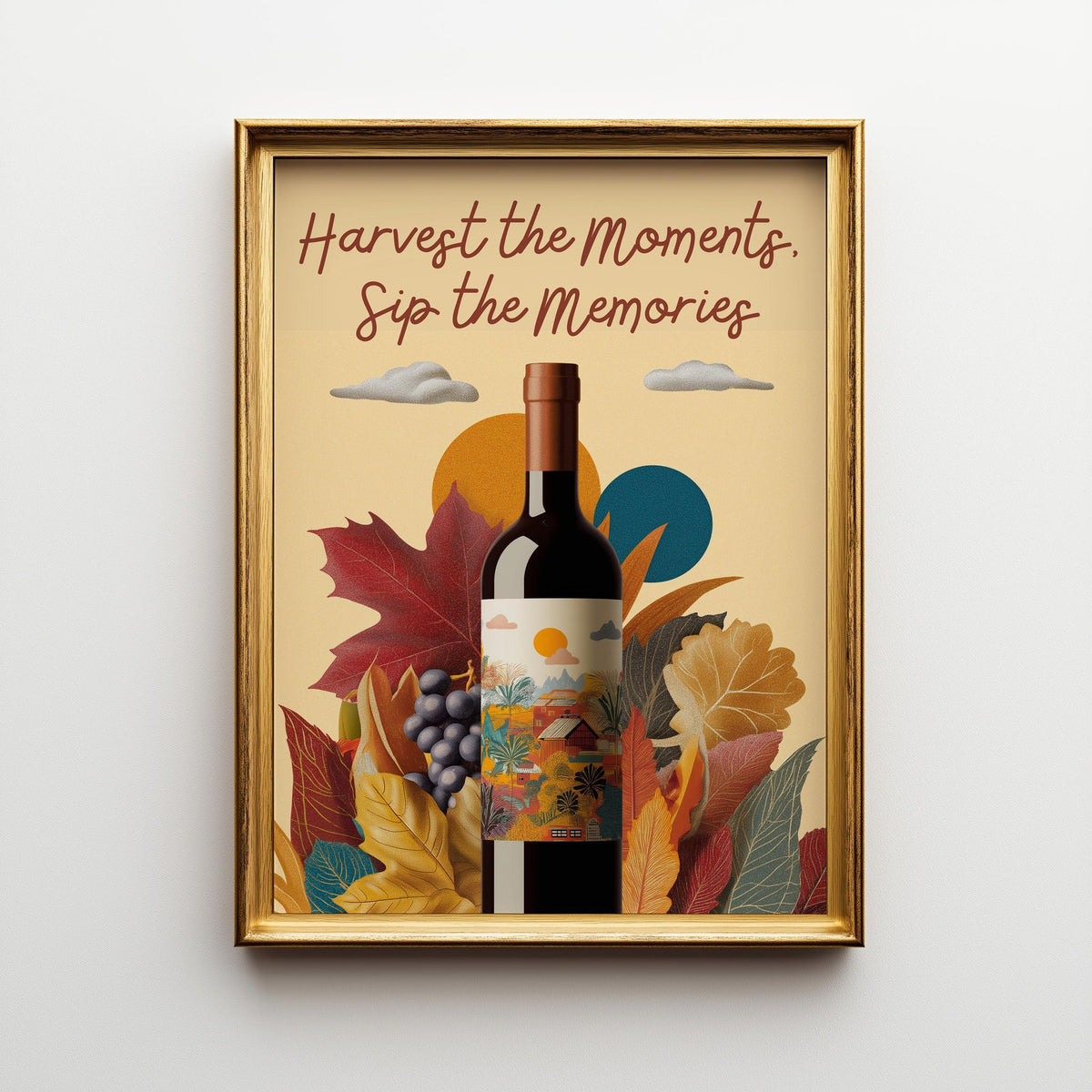 Harvest the Moments Sip the Memories | Autumn Wine Quote Wall Art Print | Fall Art | Vintage | Wine Print Wall | Kitchen W...
