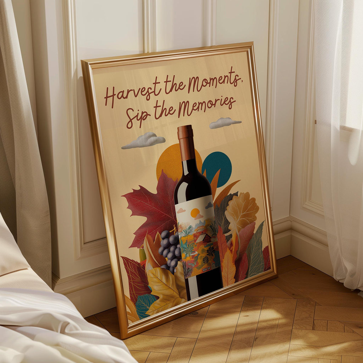 Harvest the Moments Sip the Memories | Autumn Wine Quote Wall Art Print | Fall Art | Vintage | Wine Print Wall | Kitchen W...