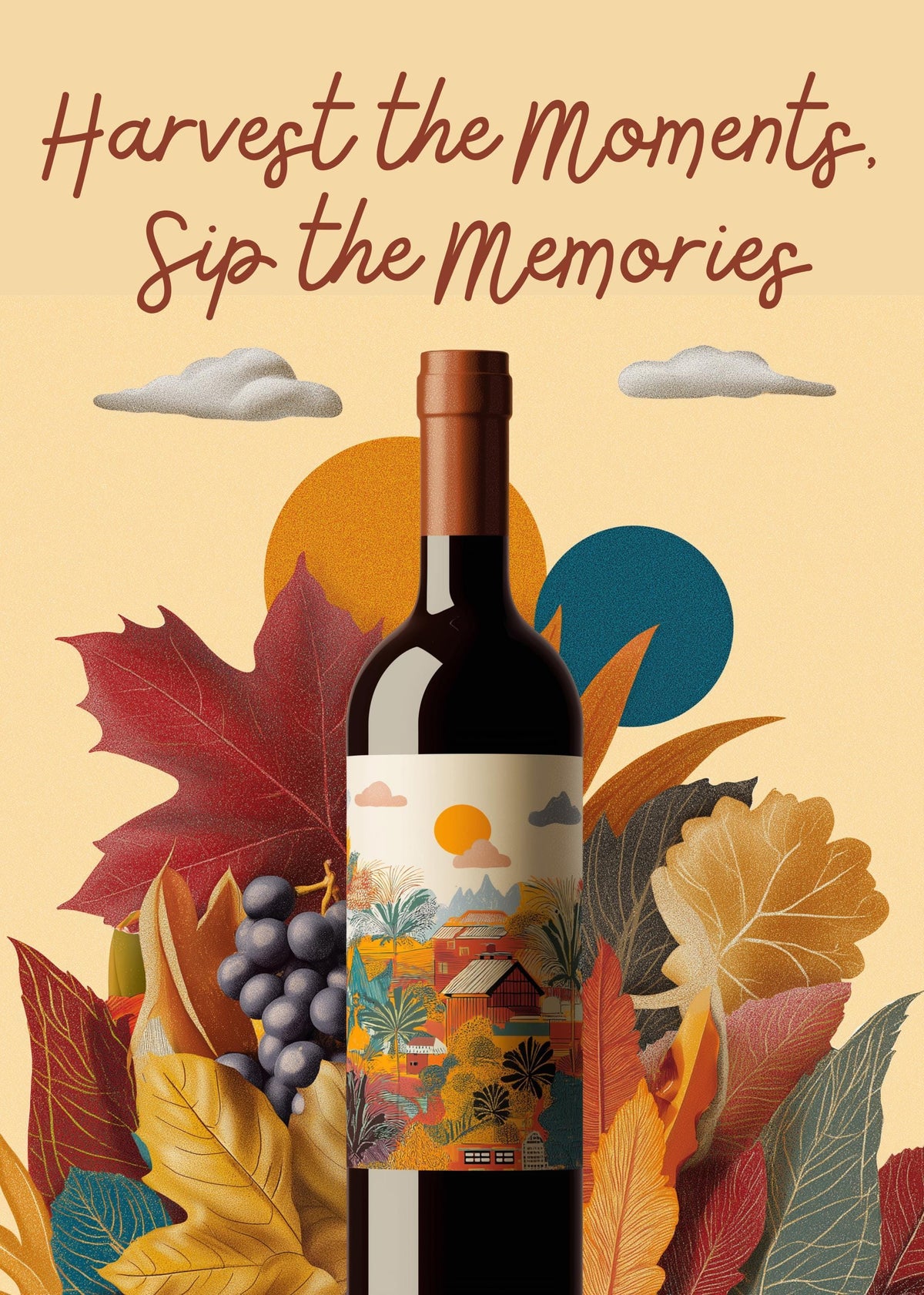 Harvest the Moments Sip the Memories | Autumn Wine Quote Wall Art Print | Fall Art | Vintage | Wine Print Wall | Kitchen W...