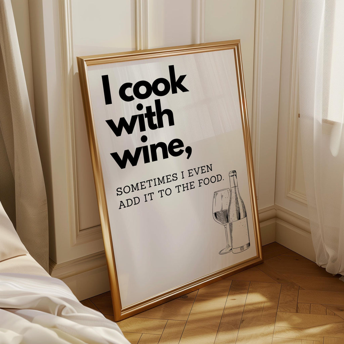 I Cook With Wine Poster | Kitchen Quote Poster | Wine Wall Art | Funny Quote | Funny wall art | Retro | Monocrome | Kitche...