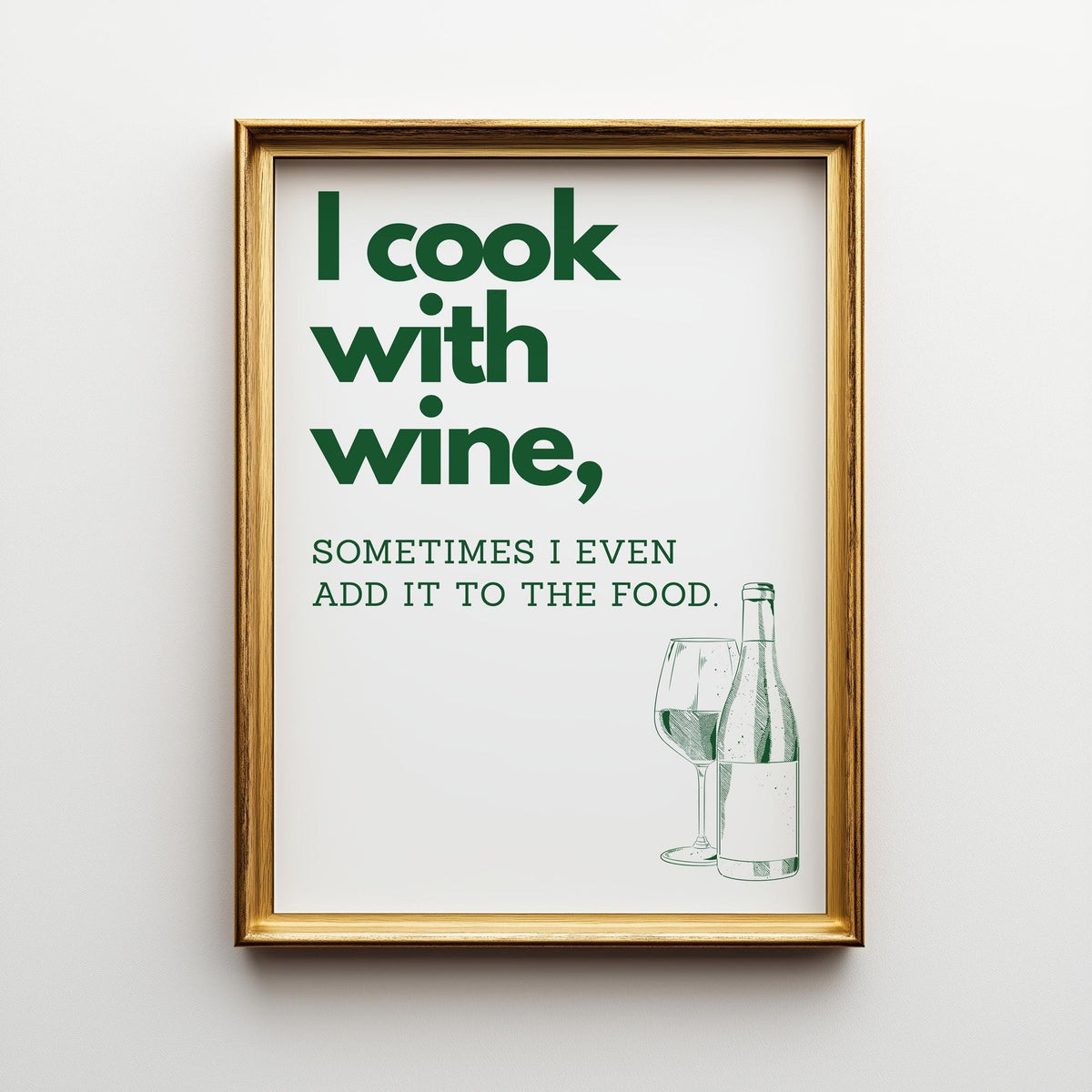 I Cook With Wine Poster | Kitchen Quote Poster | Wine Wall Art | Funny Quote | Funny wall art | Retro | Monocrome | Kitche...