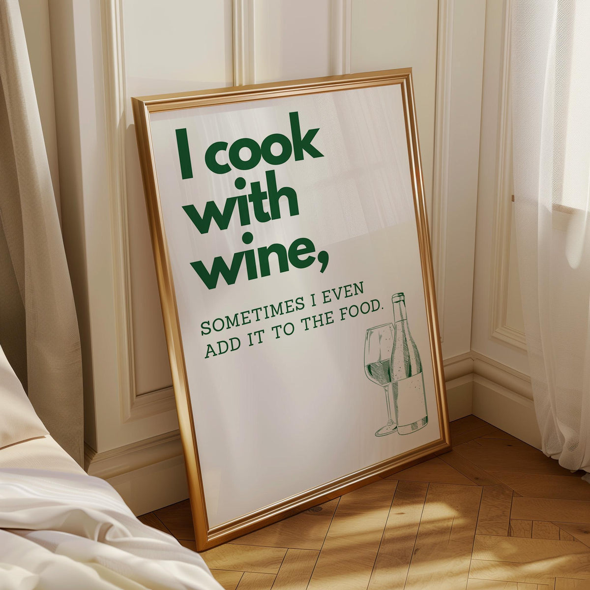 I Cook With Wine Poster | Kitchen Quote Poster | Wine Wall Art | Funny Quote | Funny wall art | Retro | Monocrome | Kitche...