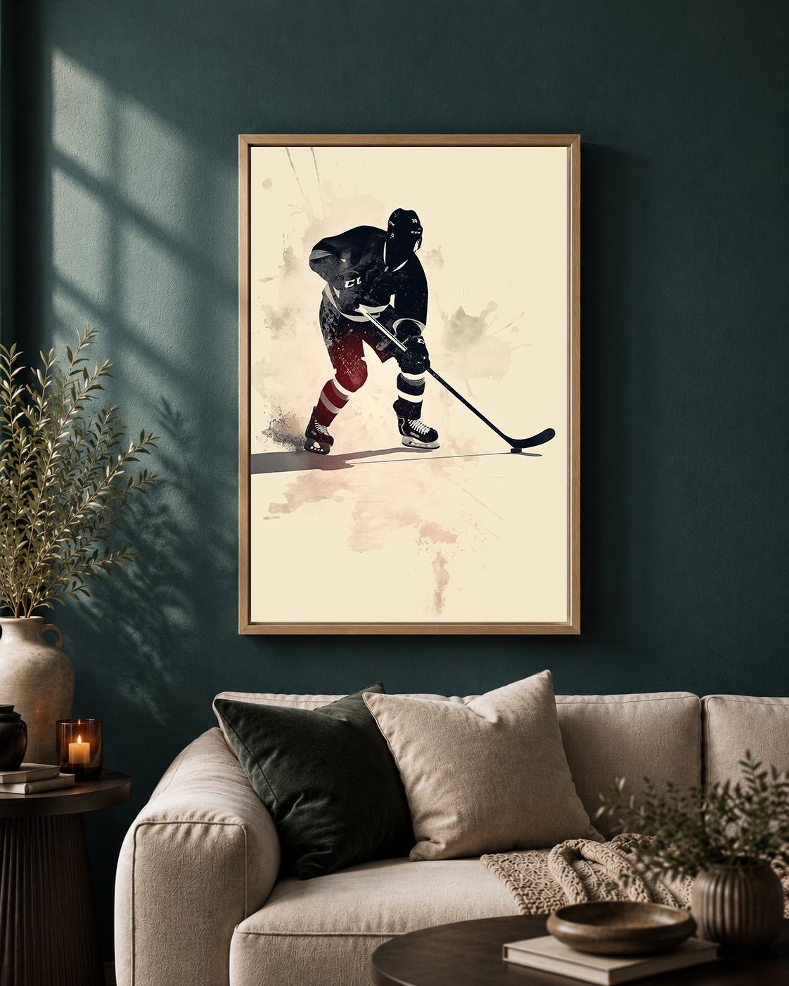 Ice Hockey Player Framed Canvas Art, Sports Wall Decor, Framed Action Print by The Wall Art Studio - physical