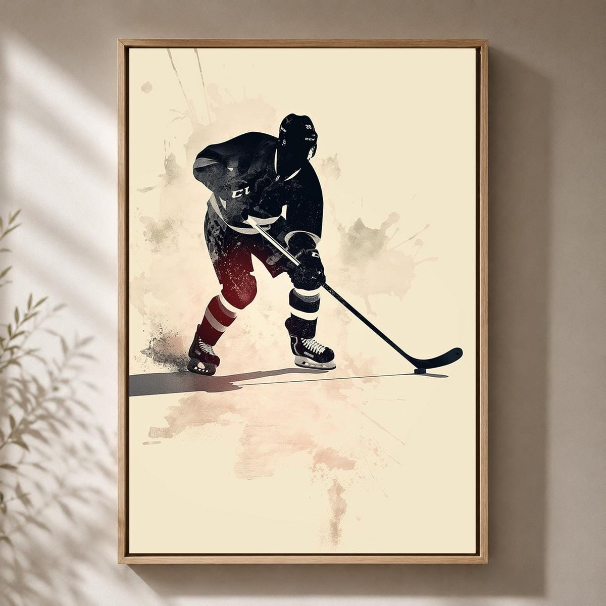 Ice Hockey Player Framed Canvas Art, Sports Wall Decor, Framed Action Print by The Wall Art Studio - physical