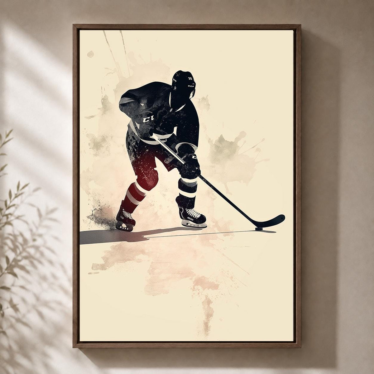 Ice Hockey Player Framed Canvas Art, Sports Wall Decor, Framed Action Print by The Wall Art Studio - physical