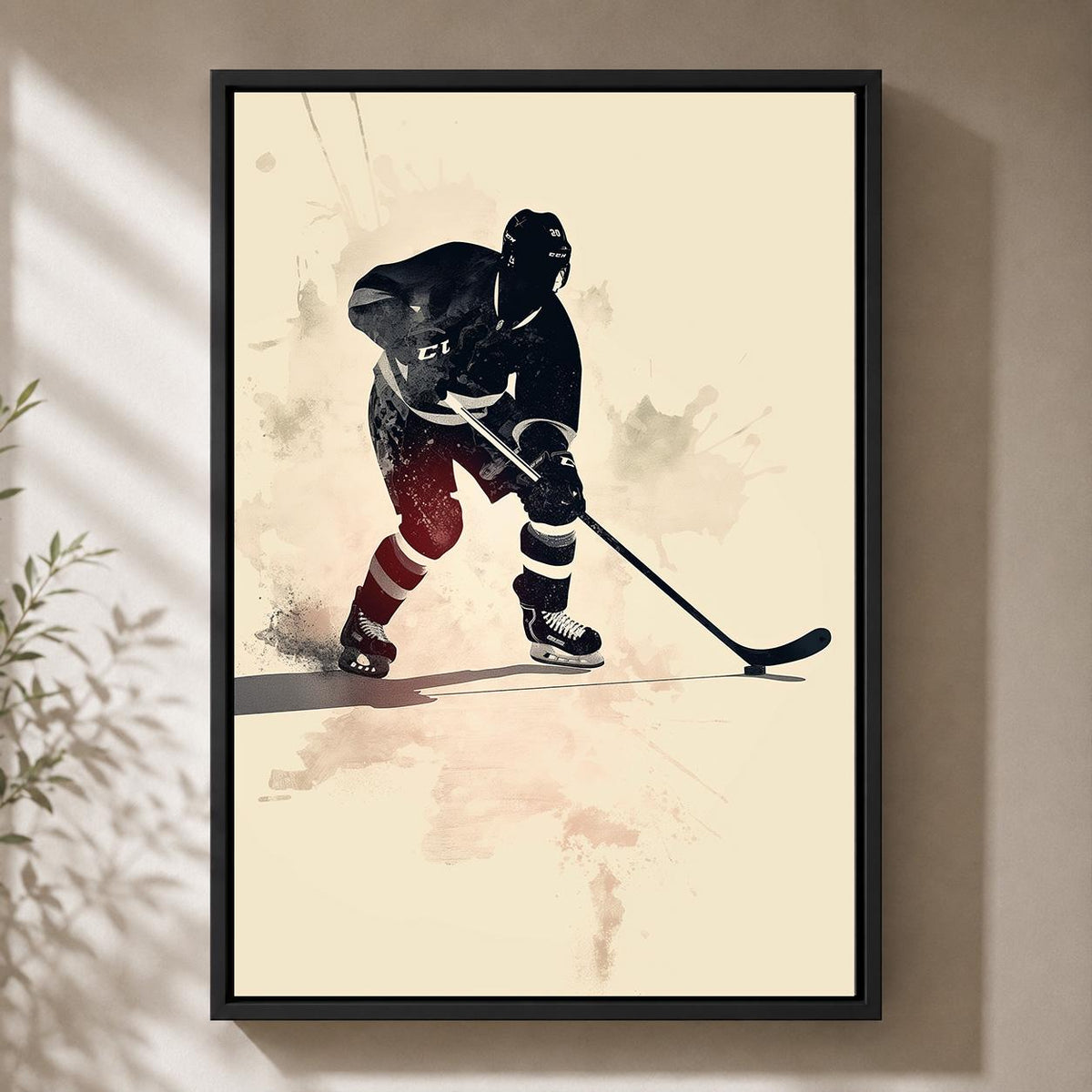 Ice Hockey Player Framed Canvas Art, Sports Wall Decor, Framed Action Print by The Wall Art Studio - physical
